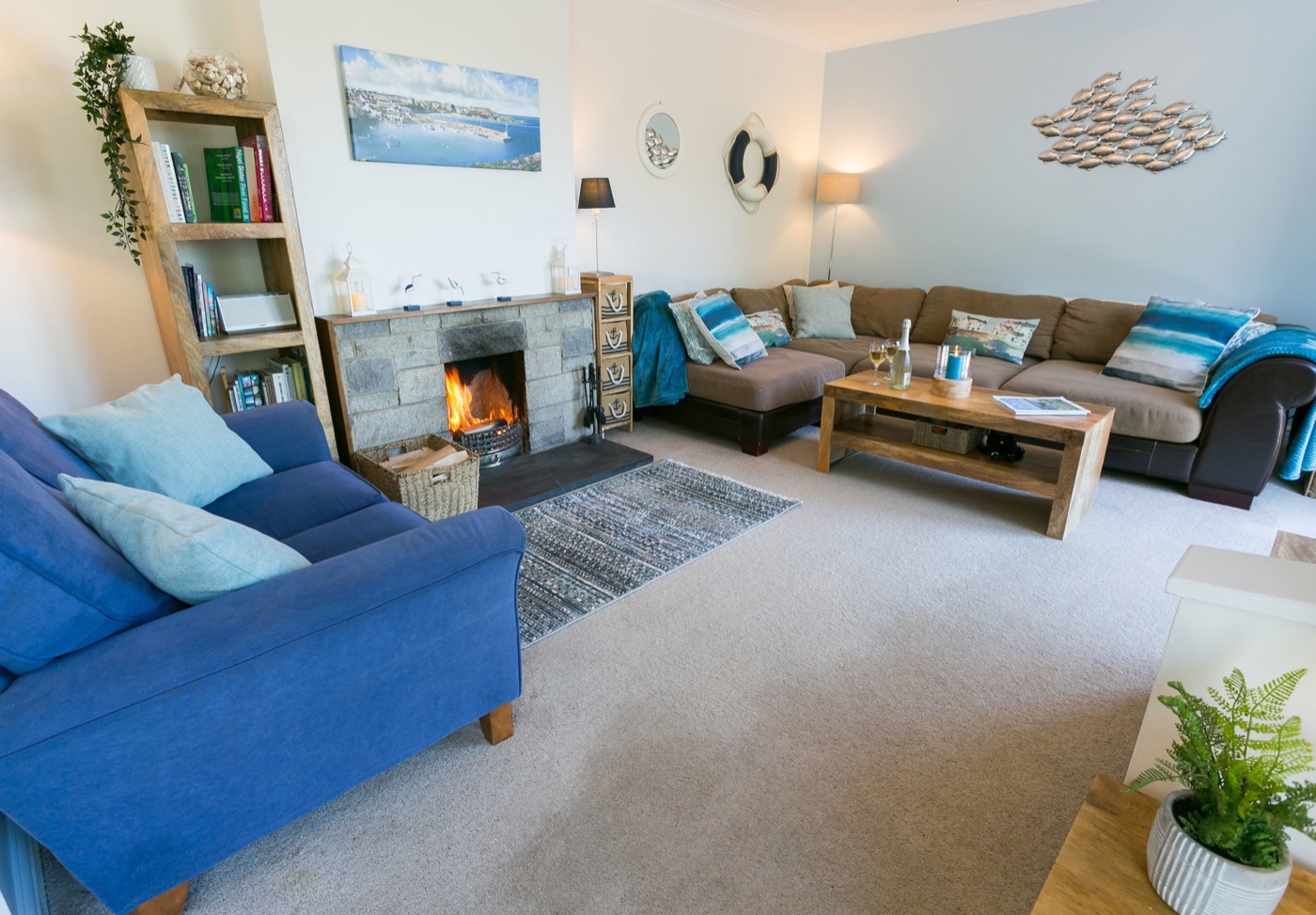 Comfortable living room with coastal decor